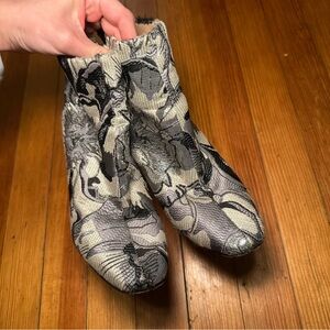 Pour La Victoire Metallic Silver and Black Floral Ankle Boots
